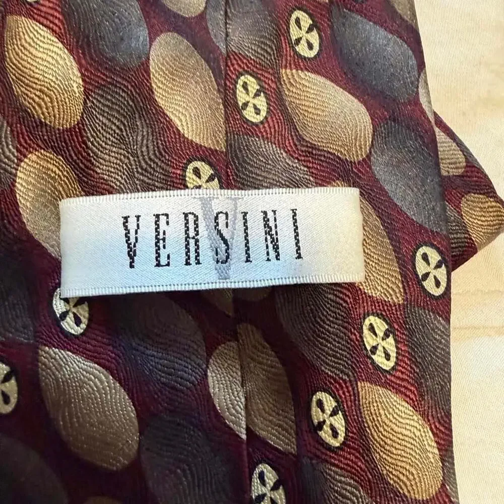 Versini Silk Tie Burgundy Brown Skull Geometric Pattern